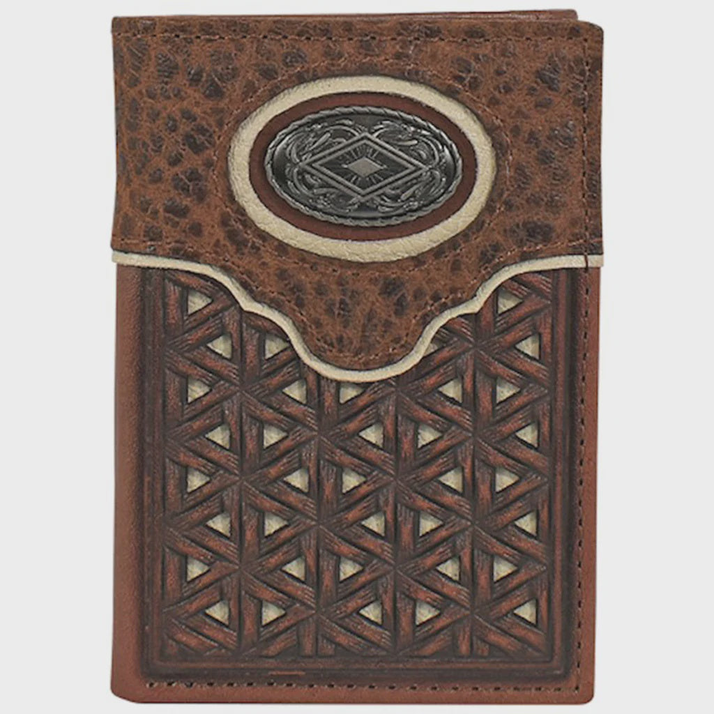 23093765W2 | JUSIN DARK BROWN/ WHITE LEATHER TRI-FOLD WALLET