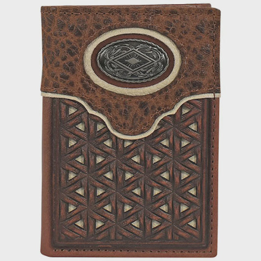 23093765W2 | JUSIN DARK BROWN/ WHITE LEATHER TRI-FOLD WALLET