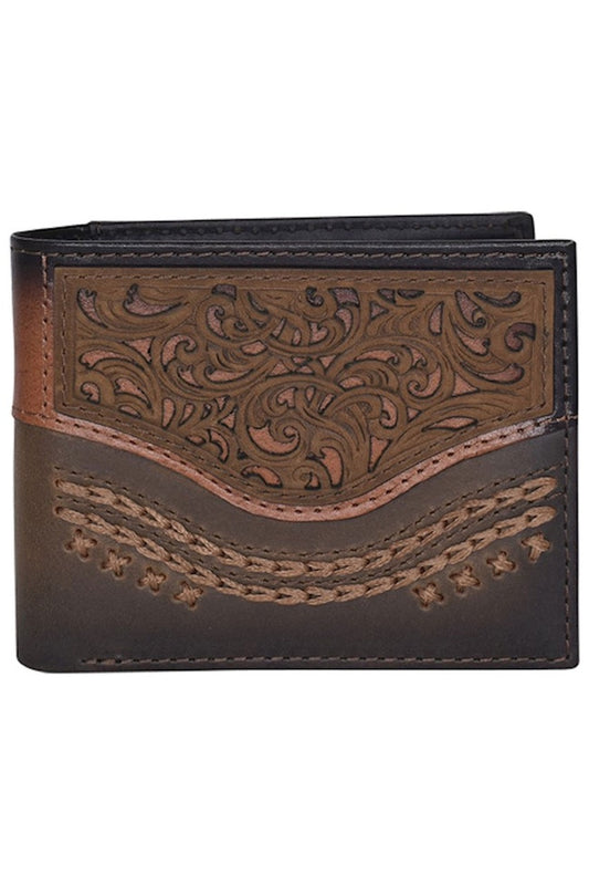 23205138W5 | JUSTIN LARGE RUSSET INLAY BI-FOLD MONEY CLIP WALLET