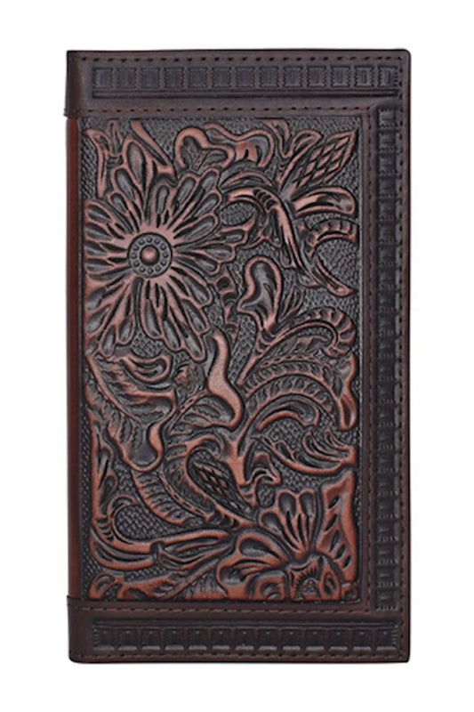 23205566W11 | JUSTIN DARK BROWN FLORAL EMBOSSED RODEO WALLET