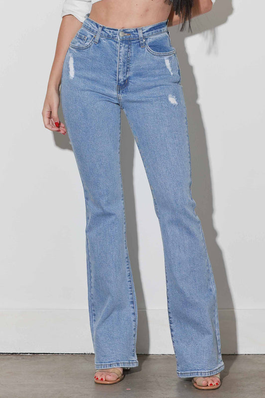 P6185 | VIBRANT WOMENS DISTRESS LIGHT STONE BOOTCUT JEAN