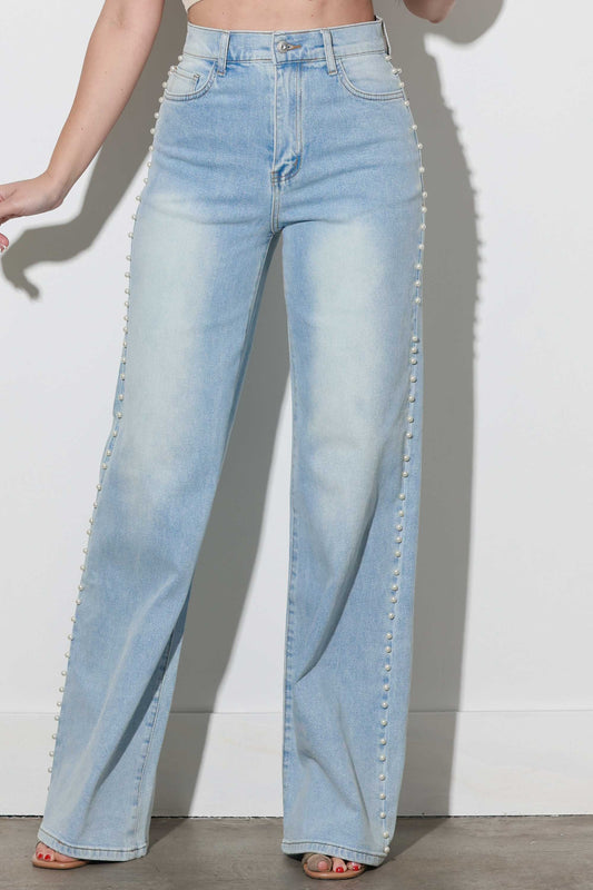 XPT178 | VIBRANT WOMEN'S LIGHT STONE PEARL HIGH RISE JEAN