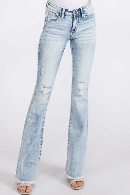 T938MF | PETRA153 WOMENS MID RISE FLARE JEAN - LIGHT WASH