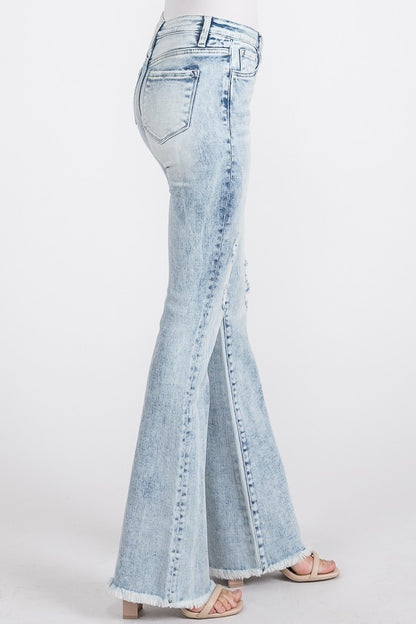 T938MF | PETRA153 WOMENS MID RISE FLARE JEAN - LIGHT WASH