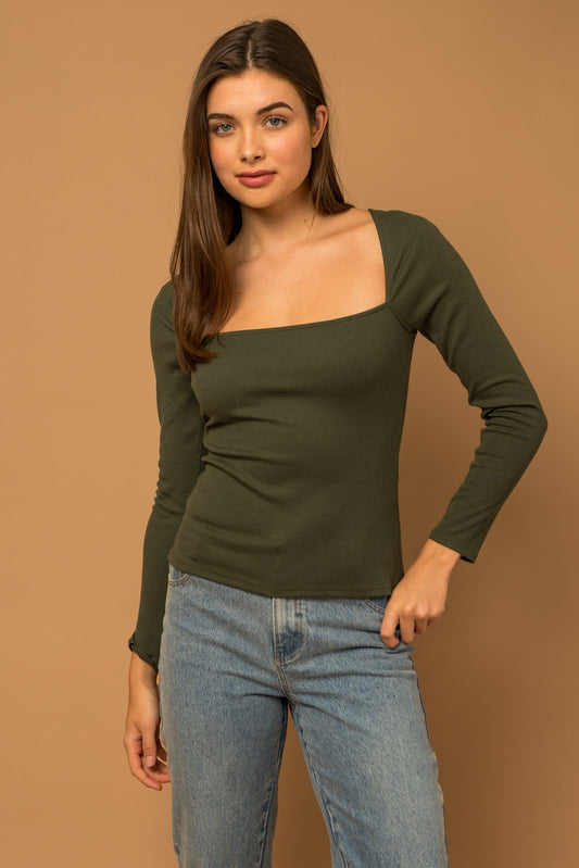 AT3594-1 | WOMENS L/S SQUARE NECK RIB TOP