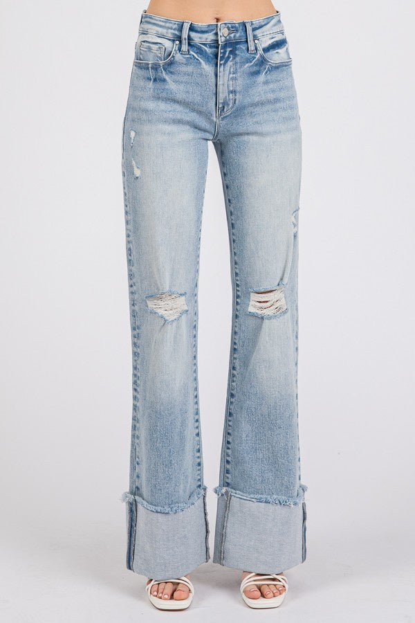 P1370F-LA | PETRA HIGH RISE CUFFED WIDE FLARE JEAN