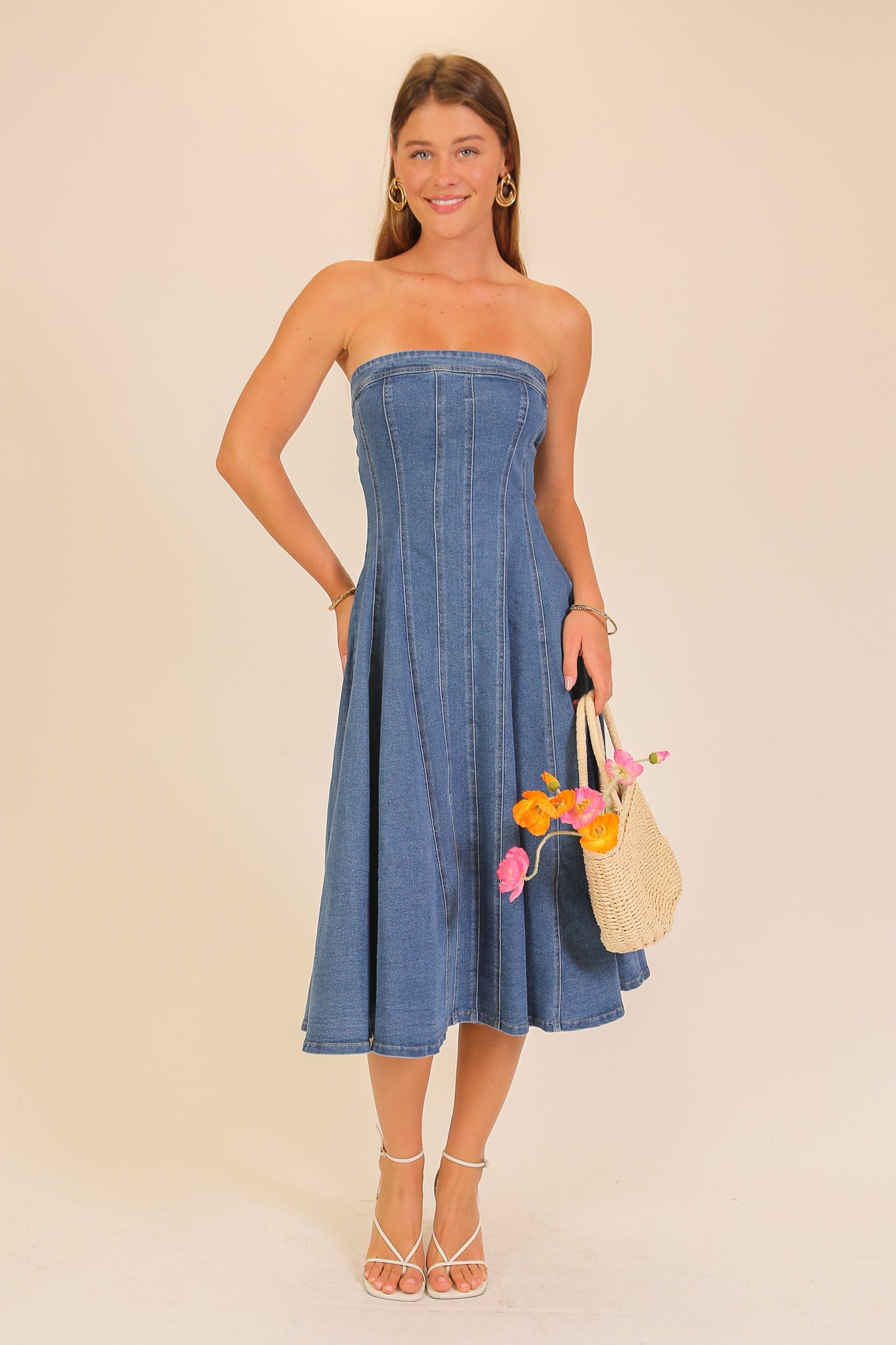 WD9295A | WOMENS STRAPLESS FLARED DRESS