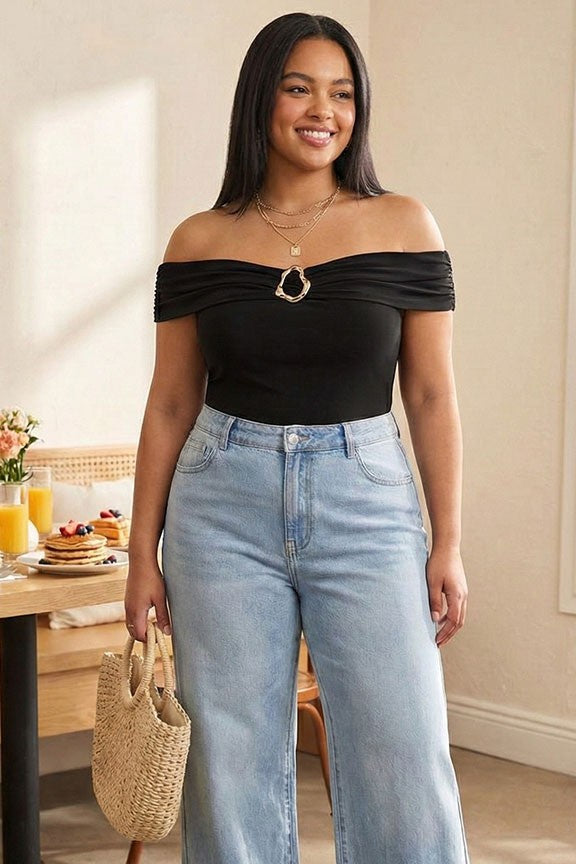 WN11588RX | WOMENS PLUS OFF SHOULDER TOP