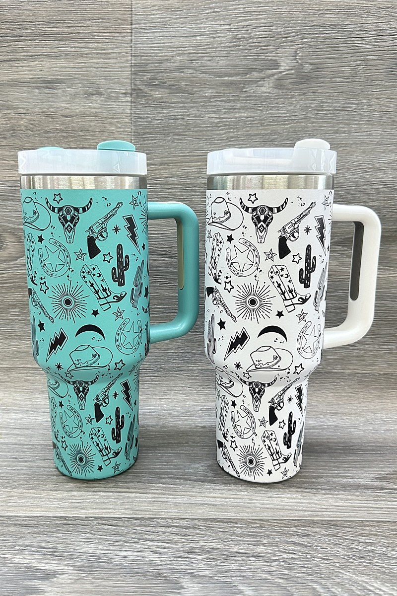 WESTERN ENGRAVED 40oz STAINLESS STEEL TUMBLER CUP