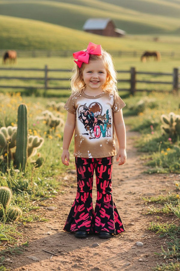 XCH0018-20 | GIRL'S LOVE & RIDING TOP & CACTUS BELL BOTTOM 2PC SET