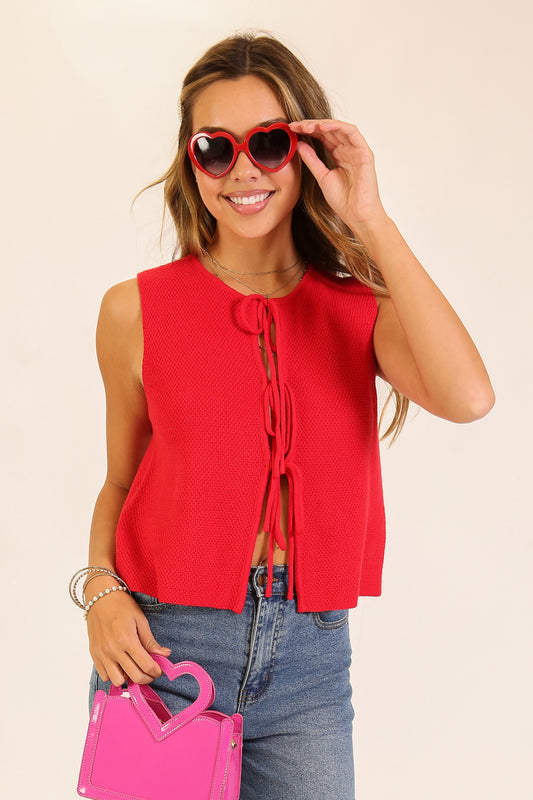 WN11875 | ROUND NECK FRONT TIES SWEATER VEST