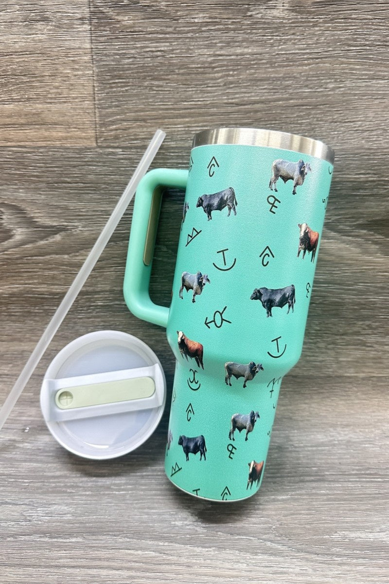 TURQUOISE SYMBOLS AND COW 40oz TUMBLER