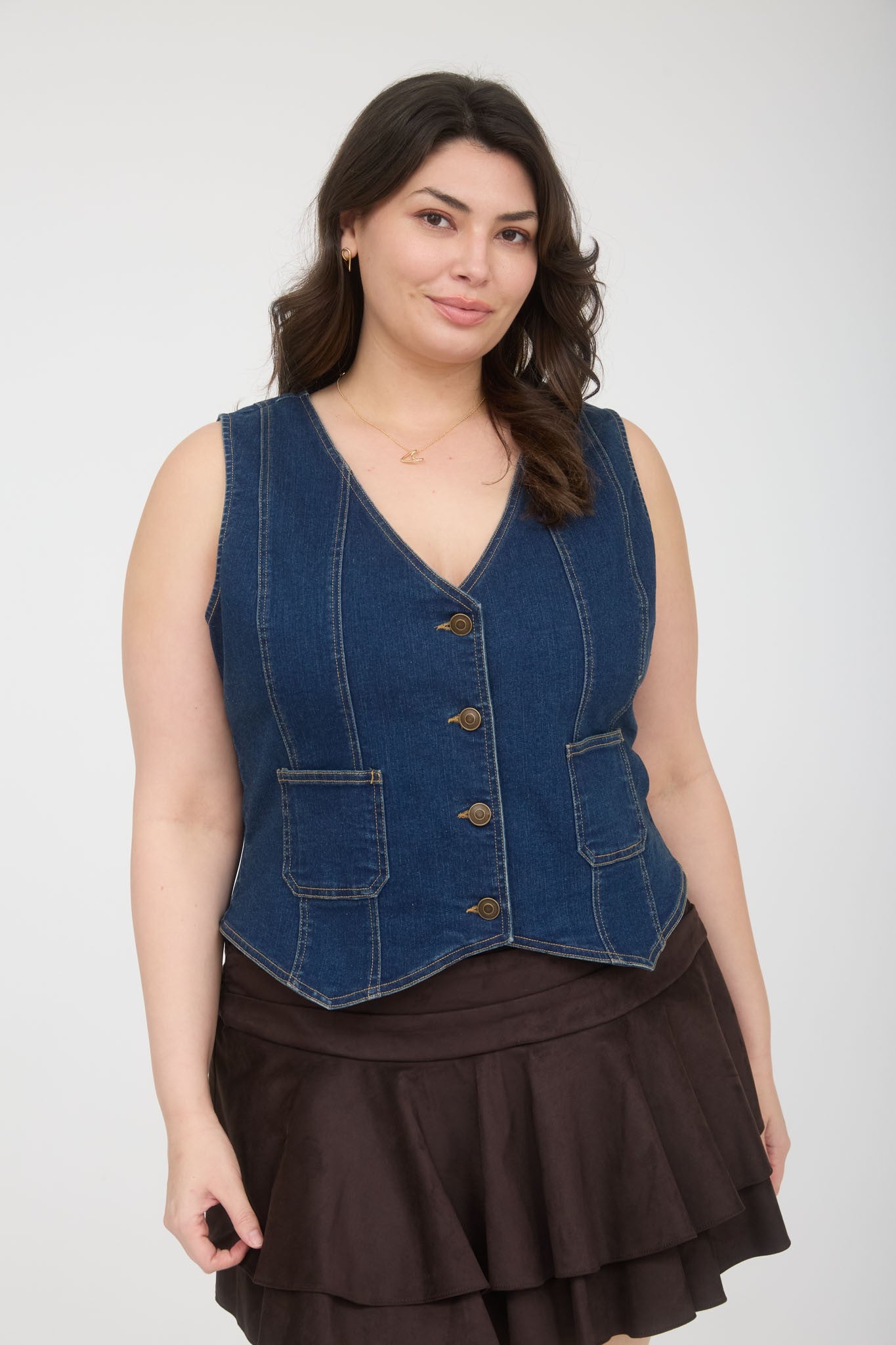 PTW2087 | WOMENS PLUS BUTTON DOWN DENIM VEST