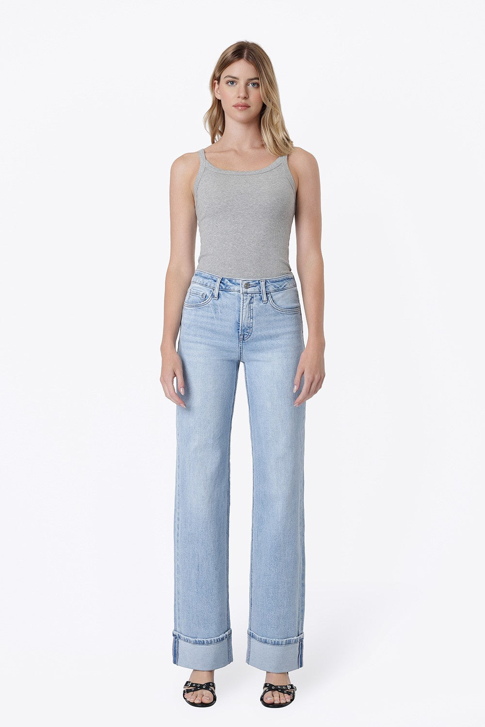 LV1721 | VERVET WOMEN'S HIGH RISE CUFFED WIDE LEG JEAN- WALKING ON SUNSHINE