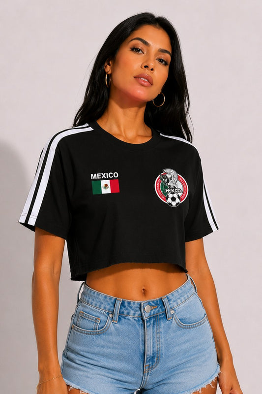 WT8510 | WOMEN'S CROPPED MEXICO PRINT S/S SHIRT