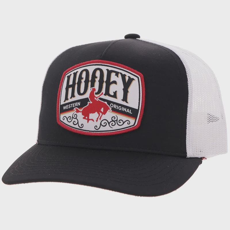 2604T-BKWH | HOOEY SALADO BLACK/WHITE 5 PANEL TRUCKER WITH WHITE/BLACK/RED PATCH CAP