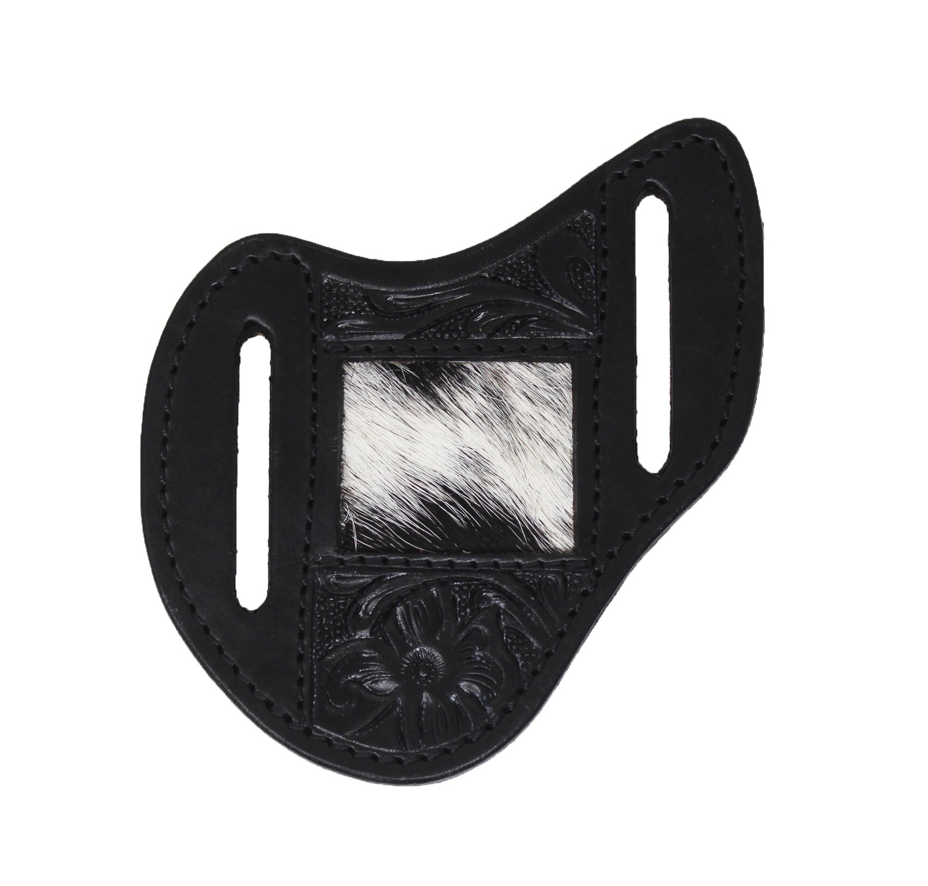 29RS12BKB- L| CHALLENGER BELTS TOOLED BLACK HAIRON SHEATH