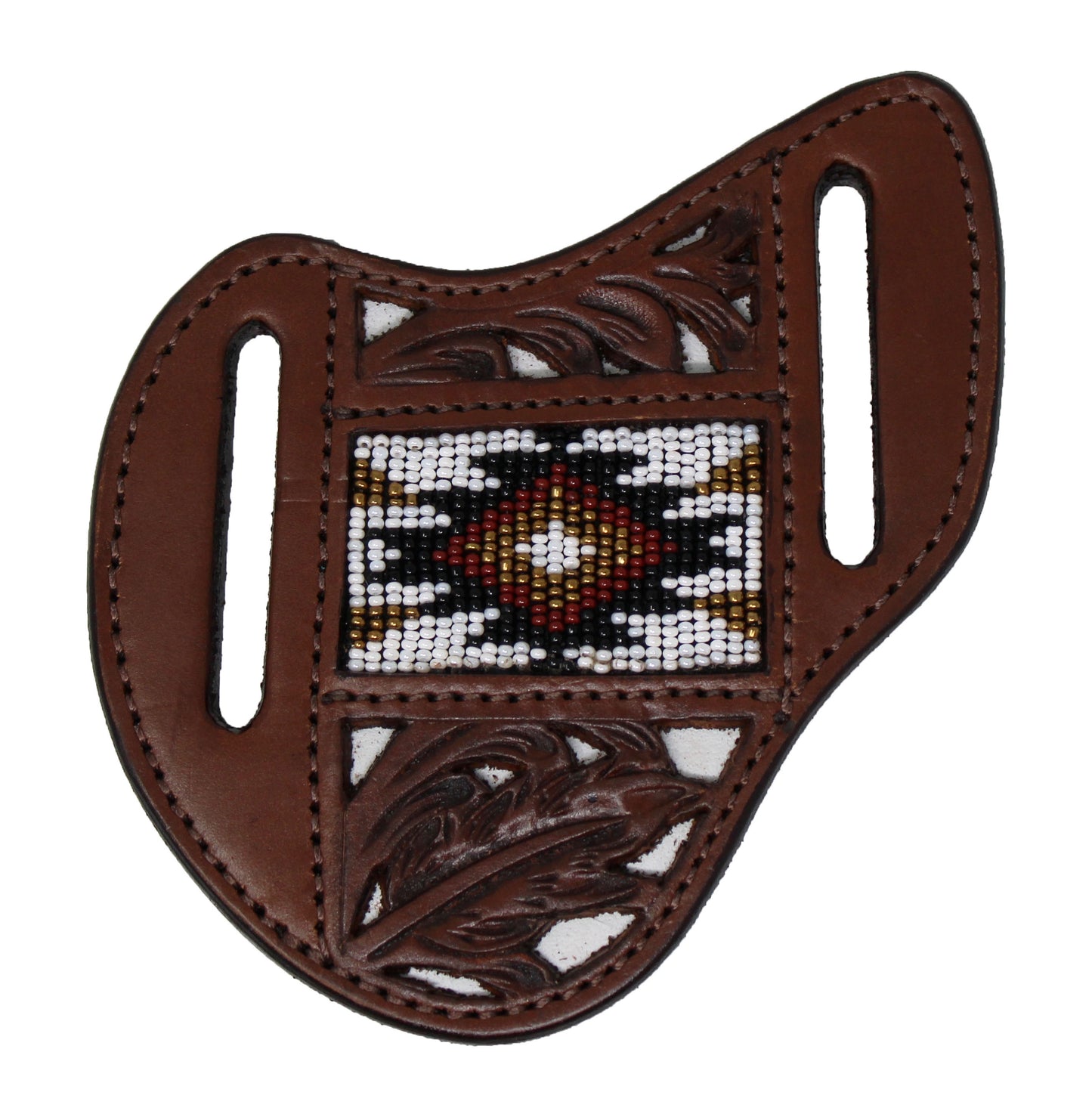 29RS99B | CHALLENGER TOOLED BEADED WHITE INLAY KNIFE SHEATH