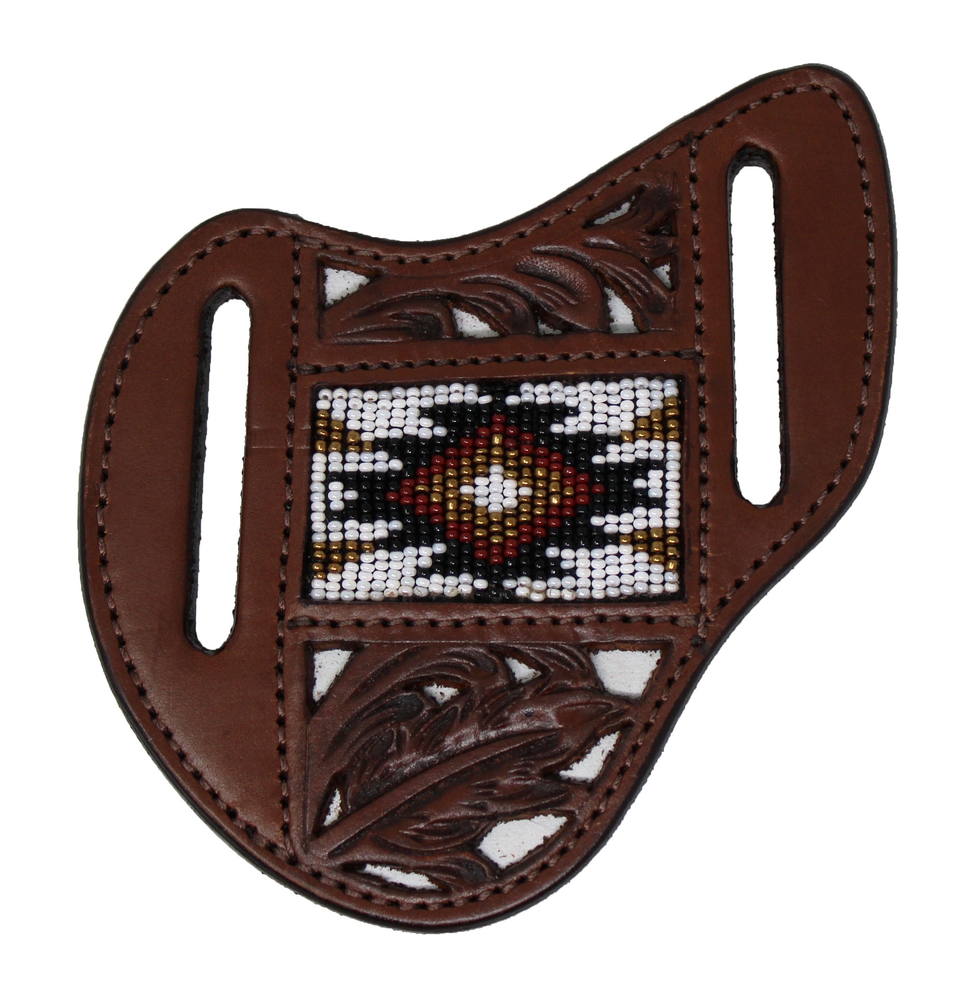 29RS99B | CHALLENGER TOOLED BEADED WHITE INLAY KNIFE SHEATH