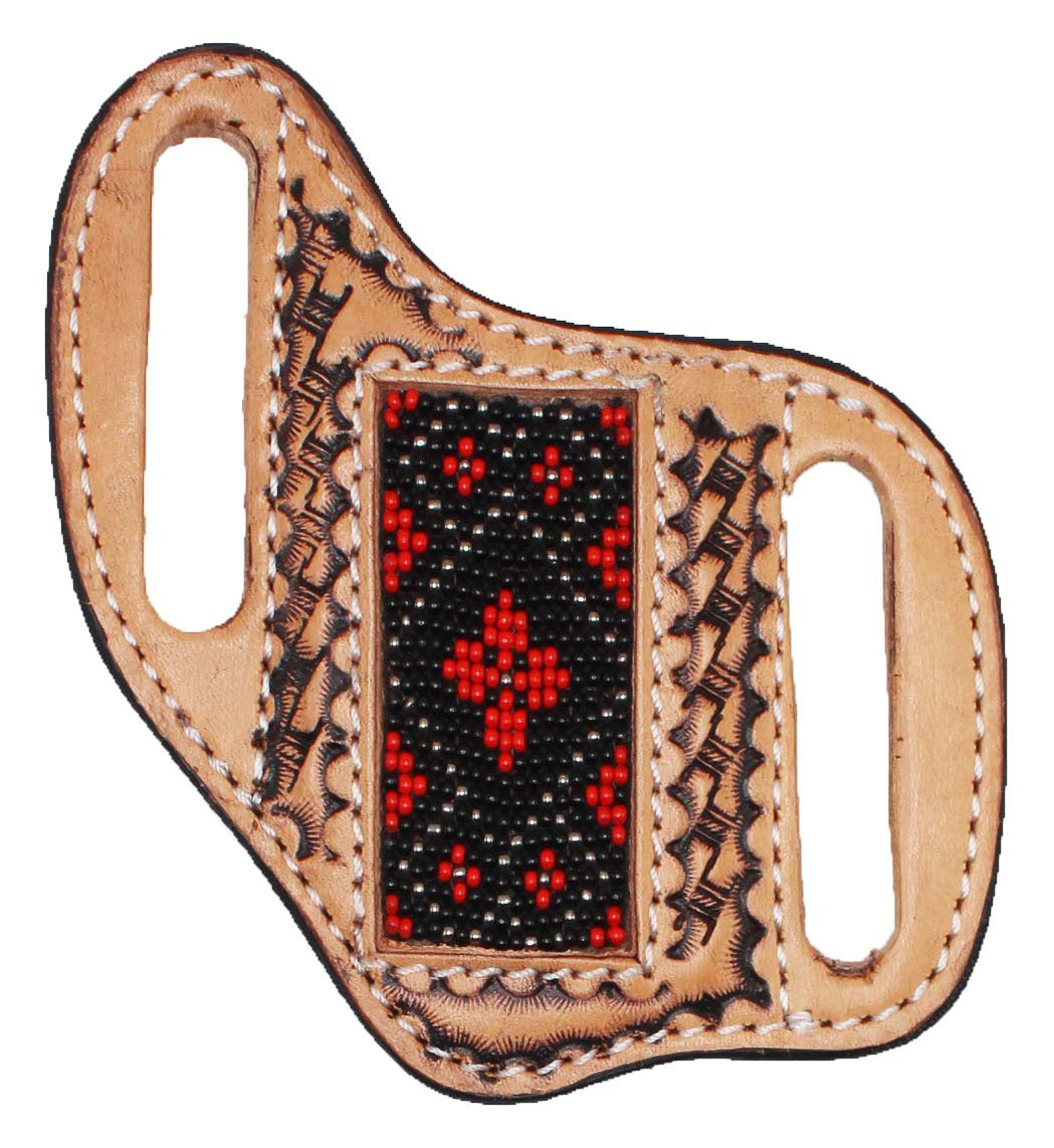29RT47B | CHALLENGER BELTS BLACK & RED BEADED KNIFE SHEATH
