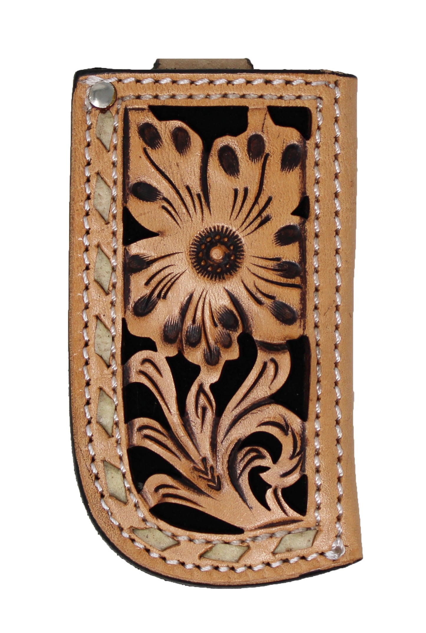 29RTT10 | CHALLENGER BELTS BLACK INLAY TOOLED KNIFE SHEATH