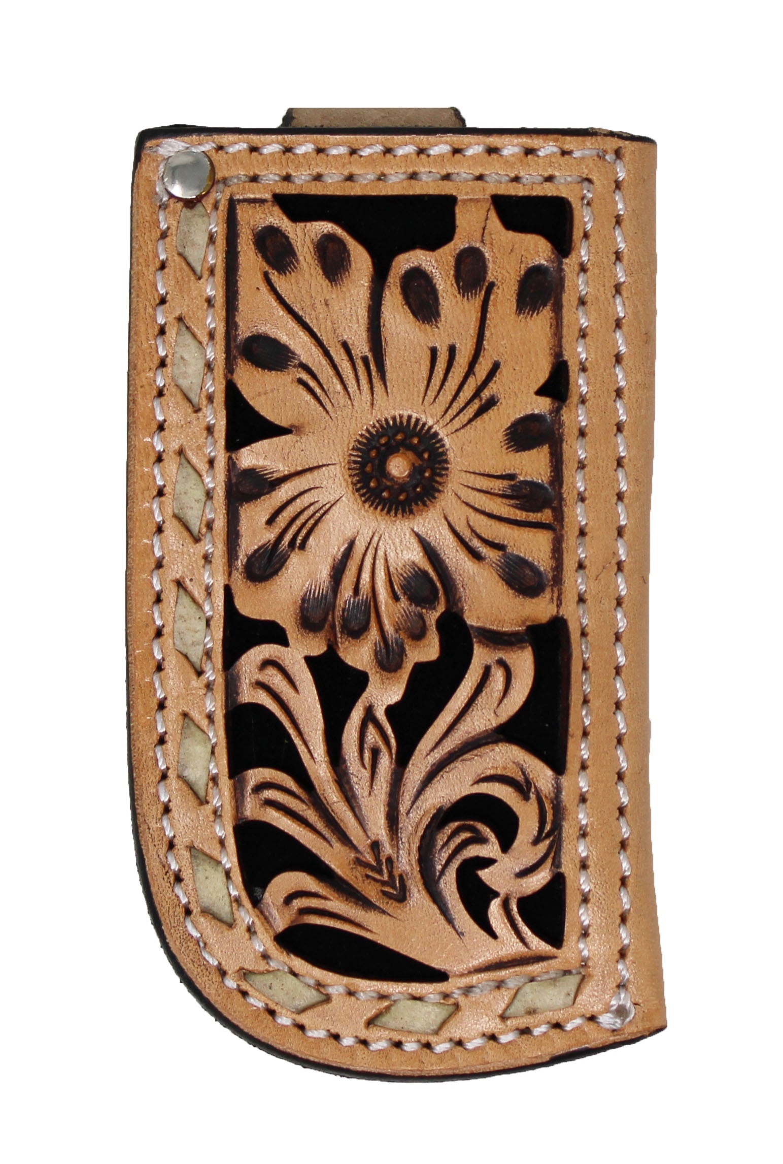 29RTT10 | CHALLENGER BELTS BLACK INLAY TOOLED KNIFE SHEATH
