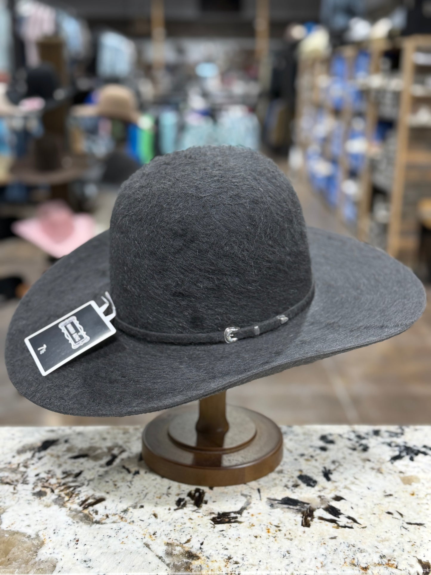 RODEO KING FELT 10X GRIZZLY CHARCOAL OPEN CROWN 4 1/2 INCH BRIM