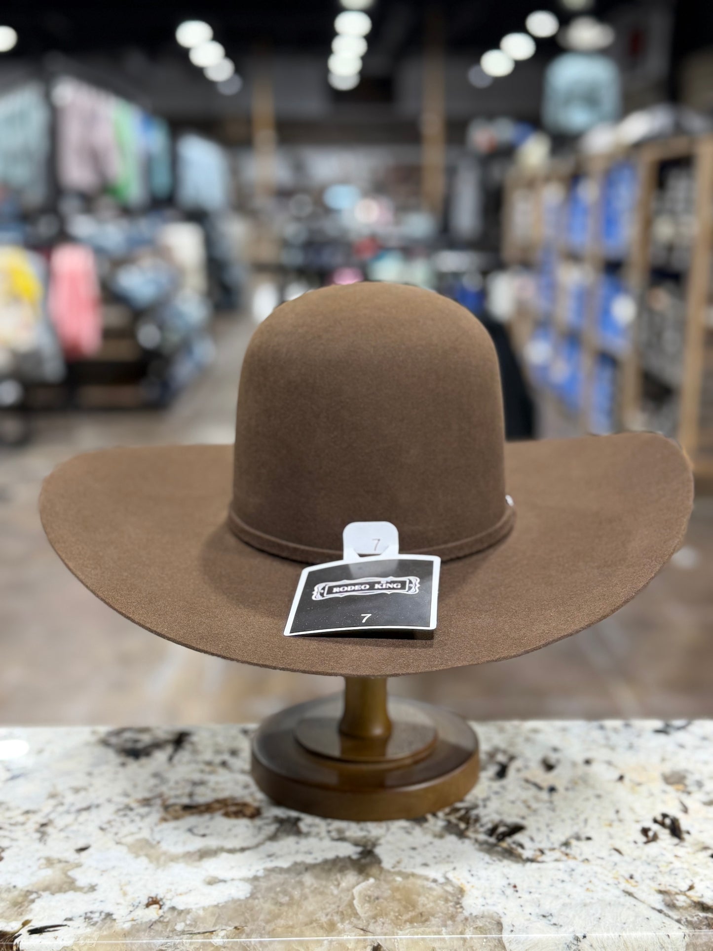 RODEO KING FELT 7X WHISKEY OPEN CROWN 4 7/8 INCH BRIM