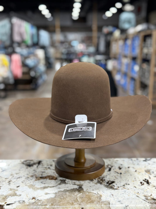 RODEO KING FELT 7X WHISKEY OPEN CROWN 4 7/8 INCH BRIM
