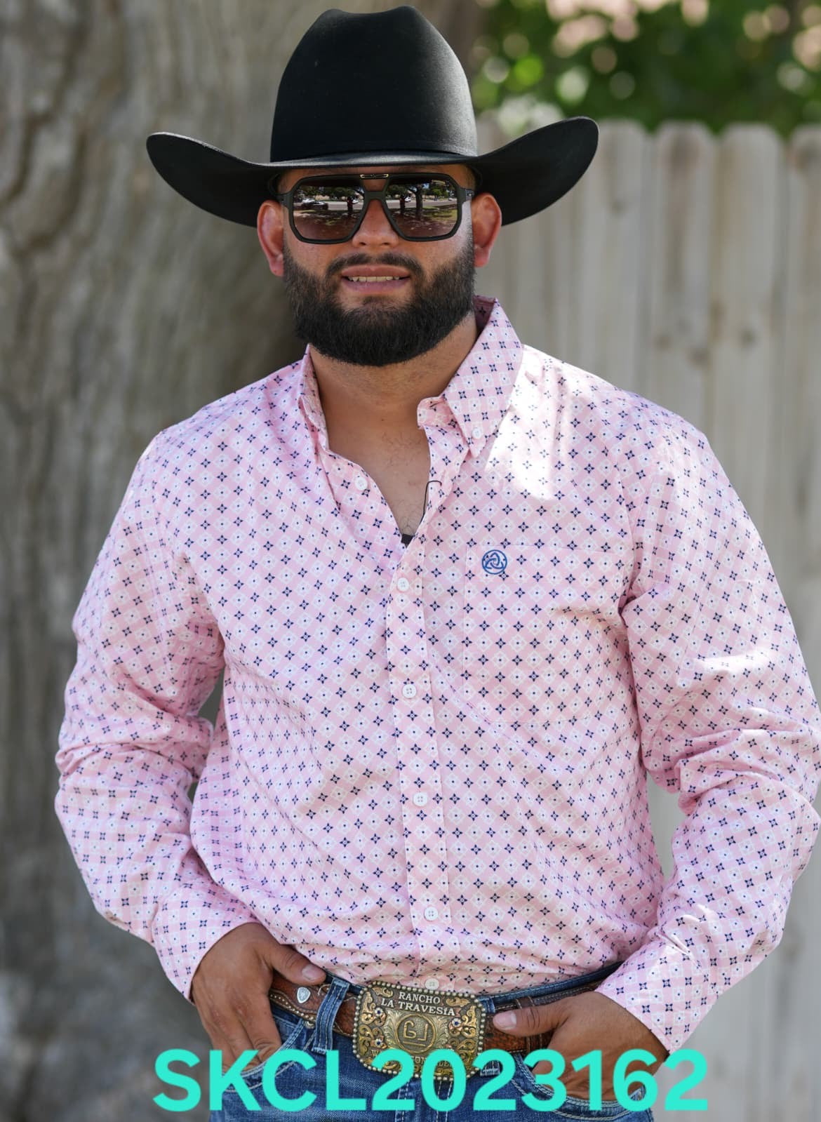 SKCL2023162 CUEROLINE PINK/NAVY L/S BUTTON UP SHIRT