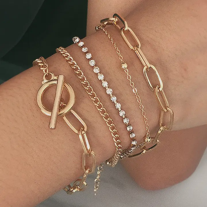 18K GOLD PLATED PAPERCLIP CHAIN BRACELET SET - 1857