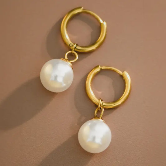 18K GOLD PLATED PEARL DROP EARRINGS - 6895