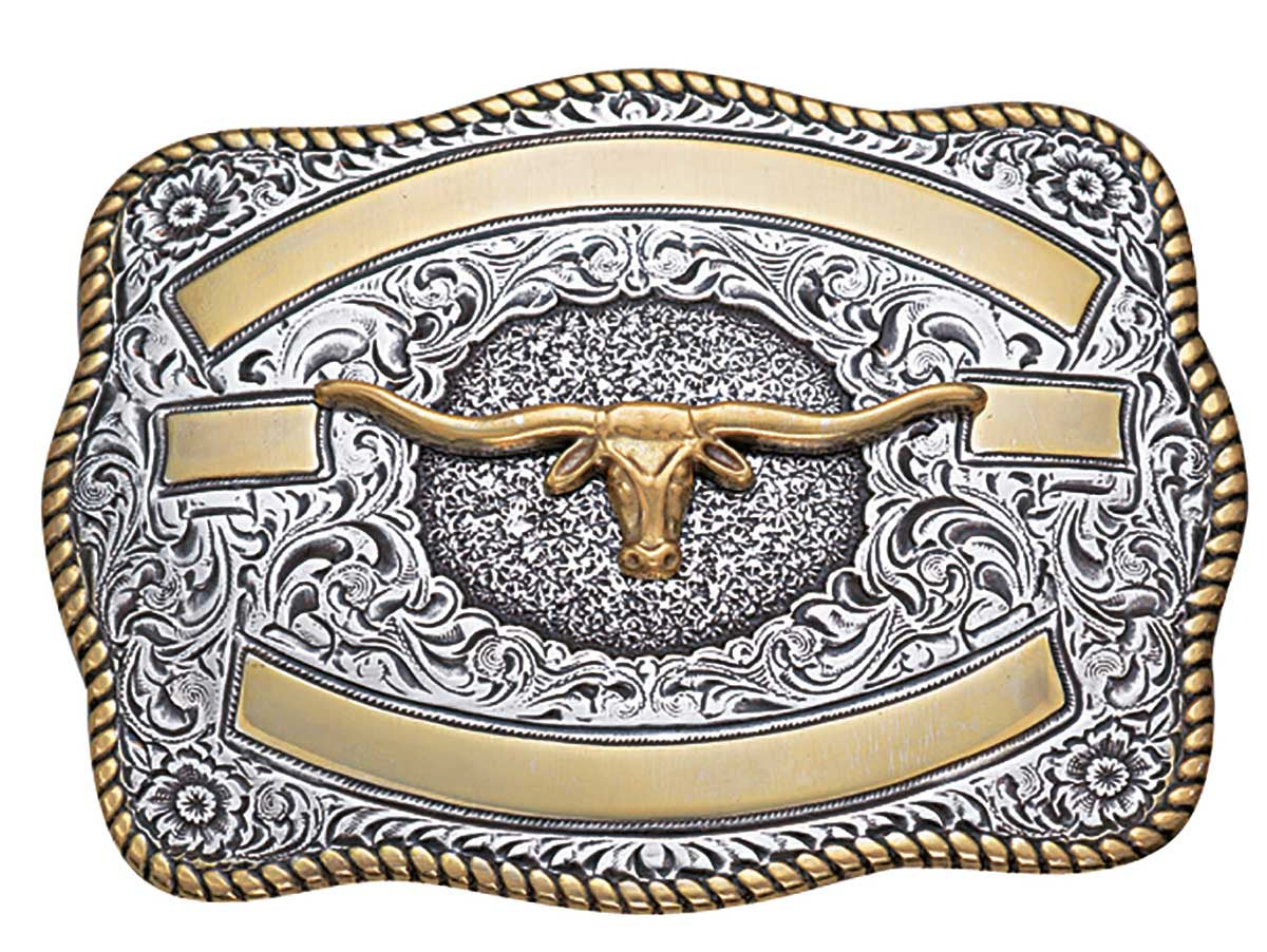 3807213 | CRUMRINE ANTIQUE SILVER/GOLD LONGHORN BUCKLE BUCKLE