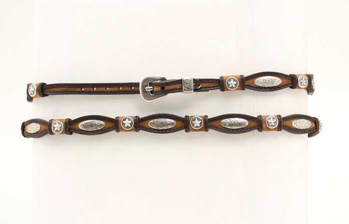 02395107 | TWISTER BLACK&BROWN LEATHER SCALLOPED STARS HATBAND