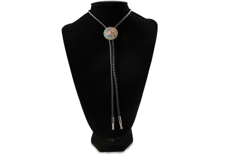 22411 | DOUBLE S TURQUOISE STONE FLOWER BOLO TIE