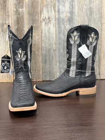 RANCHERS PYTHON BLACK MATTE MUSTANG TOE HYBRID SOLE TULIP TOPS
