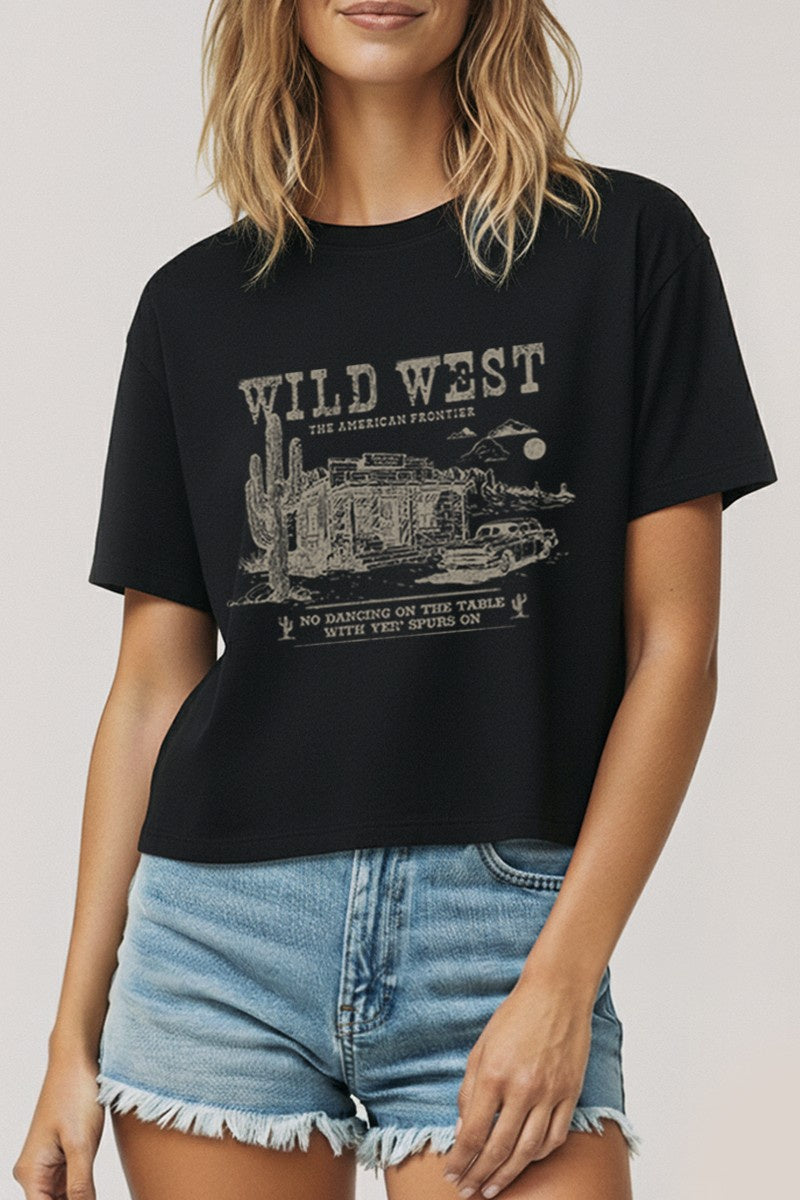 TC550-P7639 | WOMENS WILD WEST AMERICAN FRONTIER GRAPHIC CROP TOP