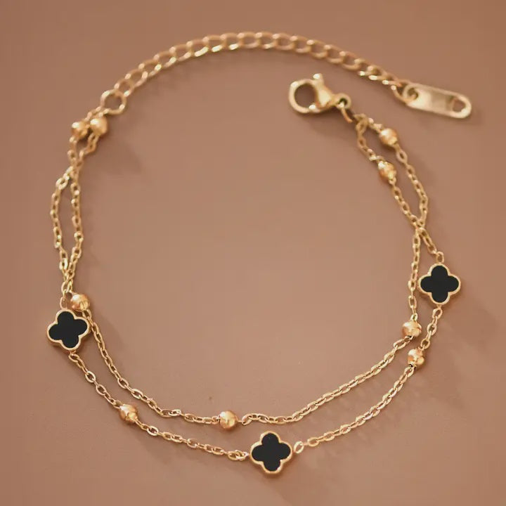 18K GOLD PLATED STAINLESS STEEL CLOVER CHAIN BRACELET - 7717