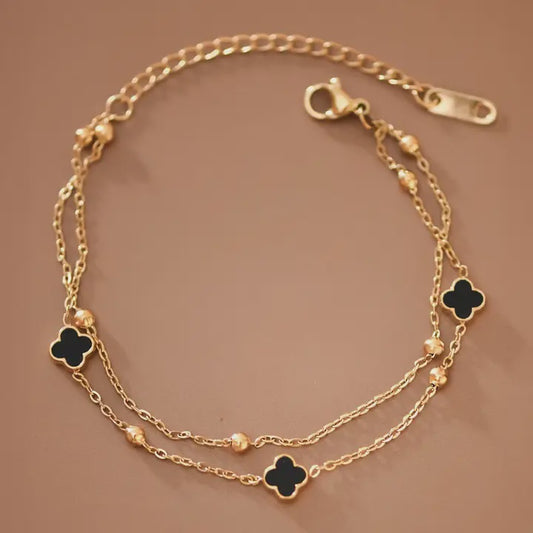 18K GOLD PLATED STAINLESS STEEL CLOVER CHAIN BRACELET - 7717