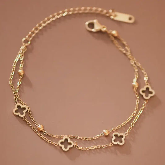 18K GOLD PVD-PLATED WATERPROOF STAINLES STEEL CLOVER CHAIN BRACELET