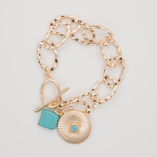 BR1522G |  WEST&CO 7" CHUNKY CHAIN WITH CONCHO CHARM  BRACELET
