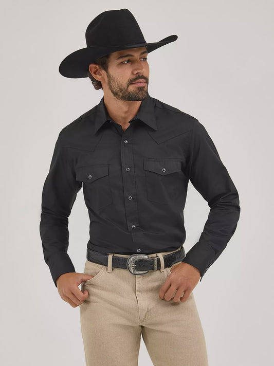71105BK | WRANGLER MEN'S SOLID BLACK L/S WESTERN SNAP SHIRT