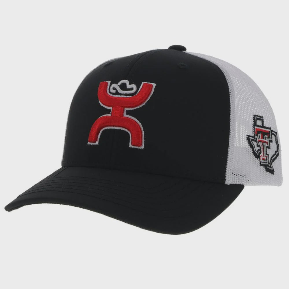 7257T-BKWH | HOOEY TEXAS TECH WITH RED & WHITE HOOEY LOGO CAP - BLACK/WHITE