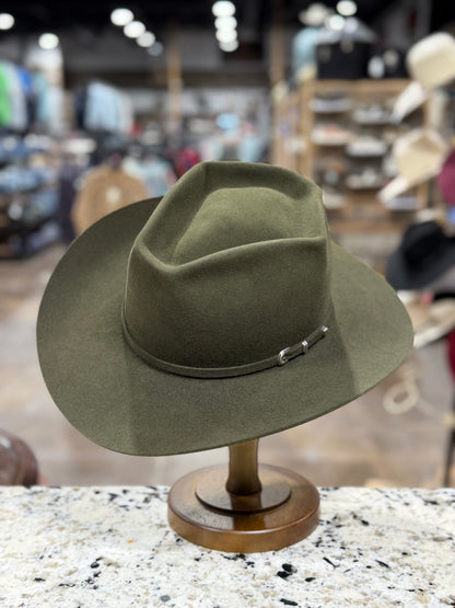 RODEO KING FELT 7X MOSS GREEN OPEN CROWN 4 7/8 INCH BRIM