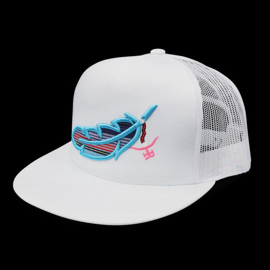 THE RANCH FEATHERED OUTLAW WHITE SKY BLUE FEATER FLAT BILL