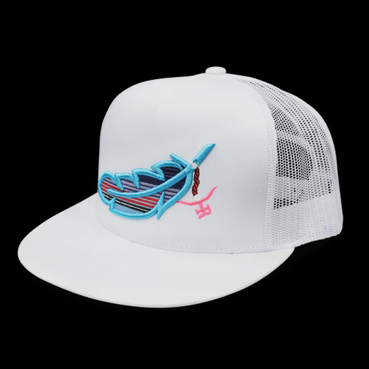 THE RANCH FEATHERED OUTLAW WHITE SKY BLUE FEATER FLAT BILL
