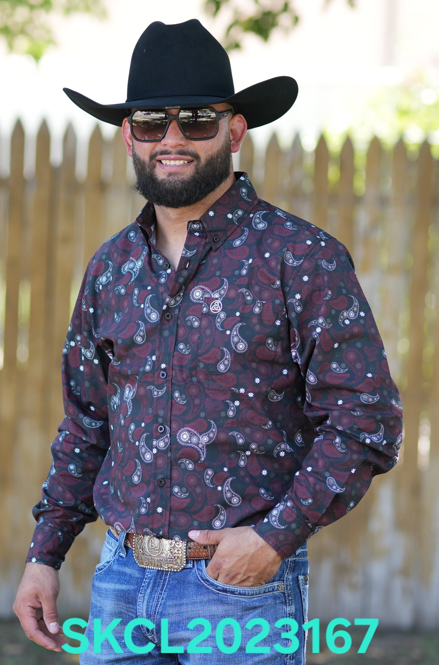 SKCL2023167 CUEROLINE BLACK/RED L/S BUTTON UP SHIRT