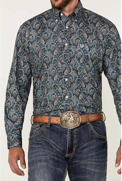 RMB2S04604 | ROCK & ROLLTEAL PAISLEY BUTTON UP