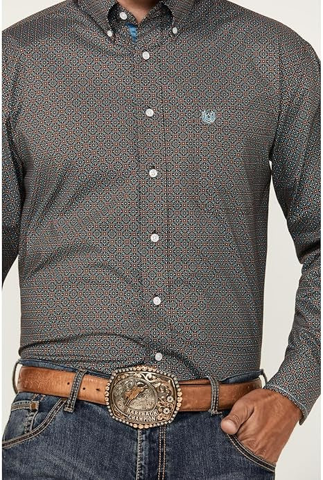 RMB2S04597 | ROCK & ROLL GEOMETIC BROWN BUTTON UP