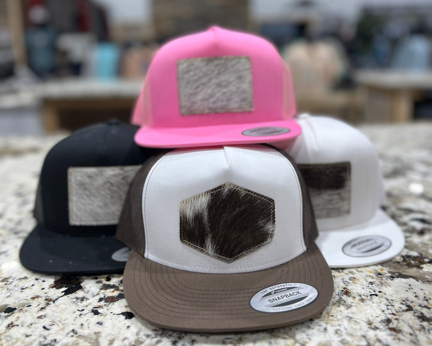 *NEW Cowhide Patch Caps